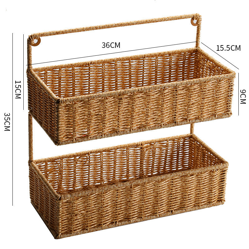 Double-Tier Woven Storage Basket with Handle Bowlift