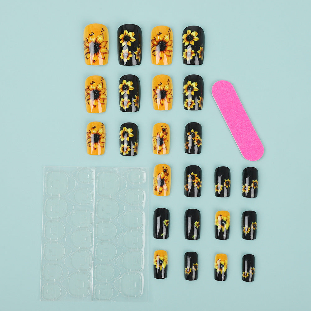 Artificial nails in floral design with sunflower motif Bowlift