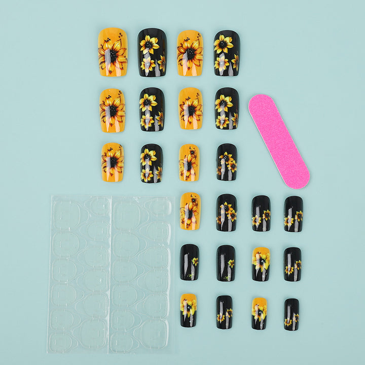 Artificial nails in floral design with sunflower motif Bowlift
