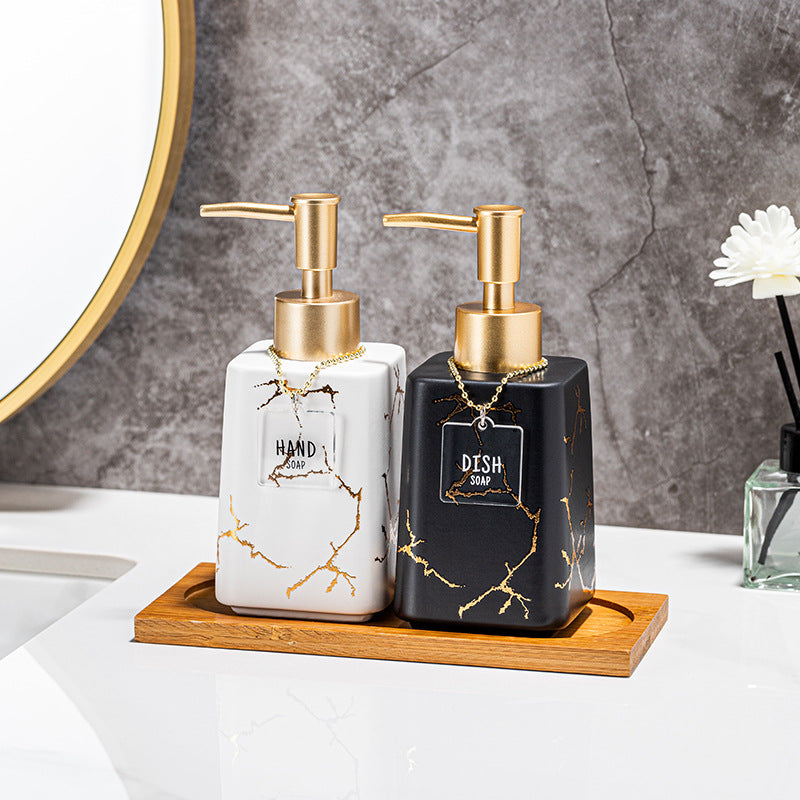 Luxury marble-effect ceramic soap dispenser with gold pump Bowlift