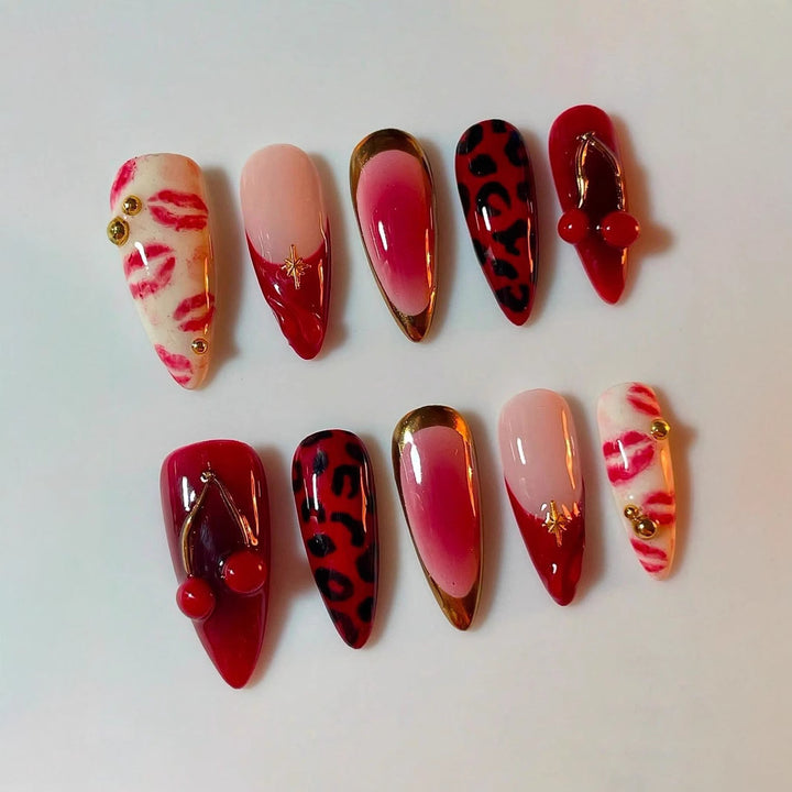 Artistic Kiss-Themed Press-On Nail Art Bowlift