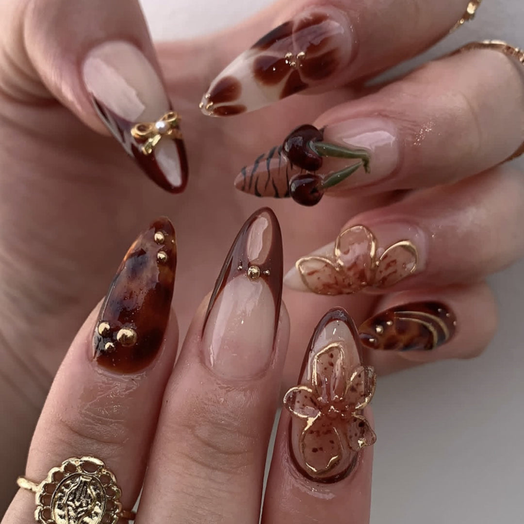 Artful Nail Extensions with Floral Accents Bowlift