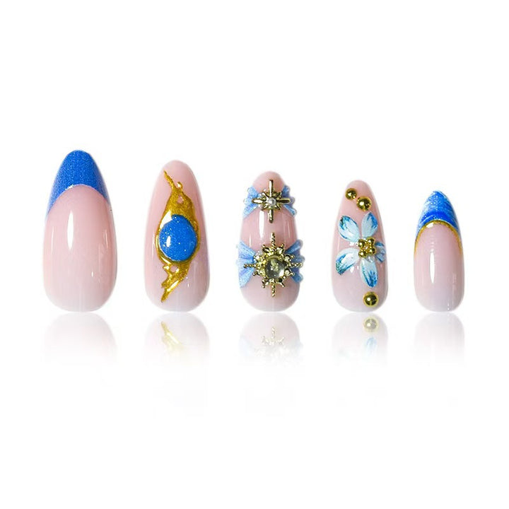 Artistic Gold and Floral Press-On Nail Set Bowlift