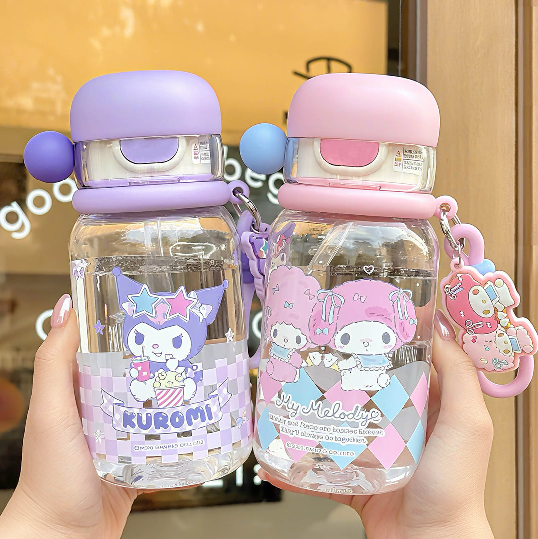 Ladies drinking bottle with practical silicone drinking straw and cute Bowlift motif