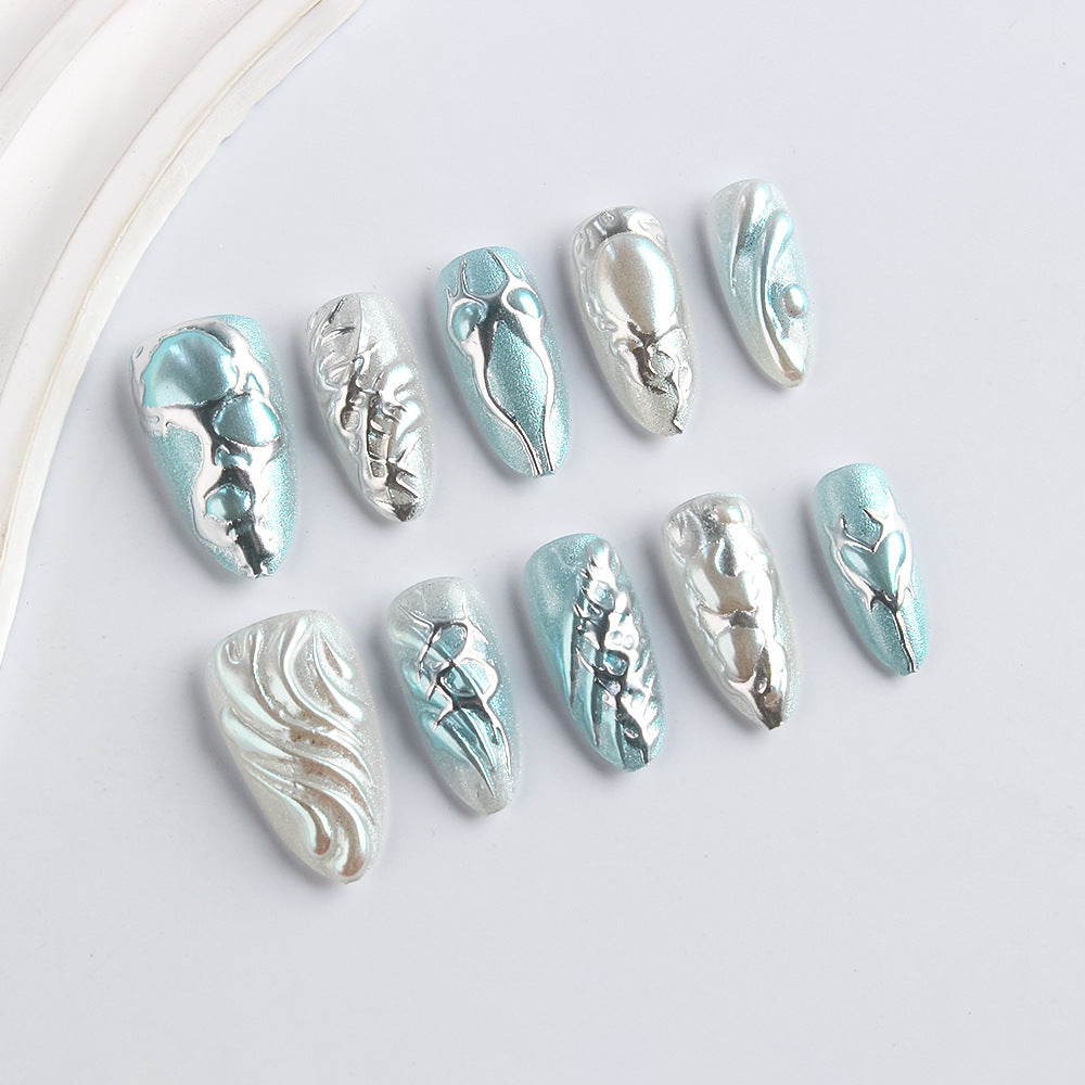 Artistic Metallic Press-On Nail Set Bowlift