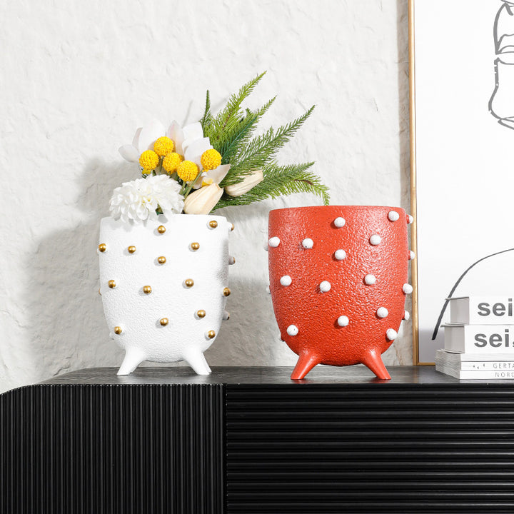 Decorative Planter with Textured Finish and Gold Accents