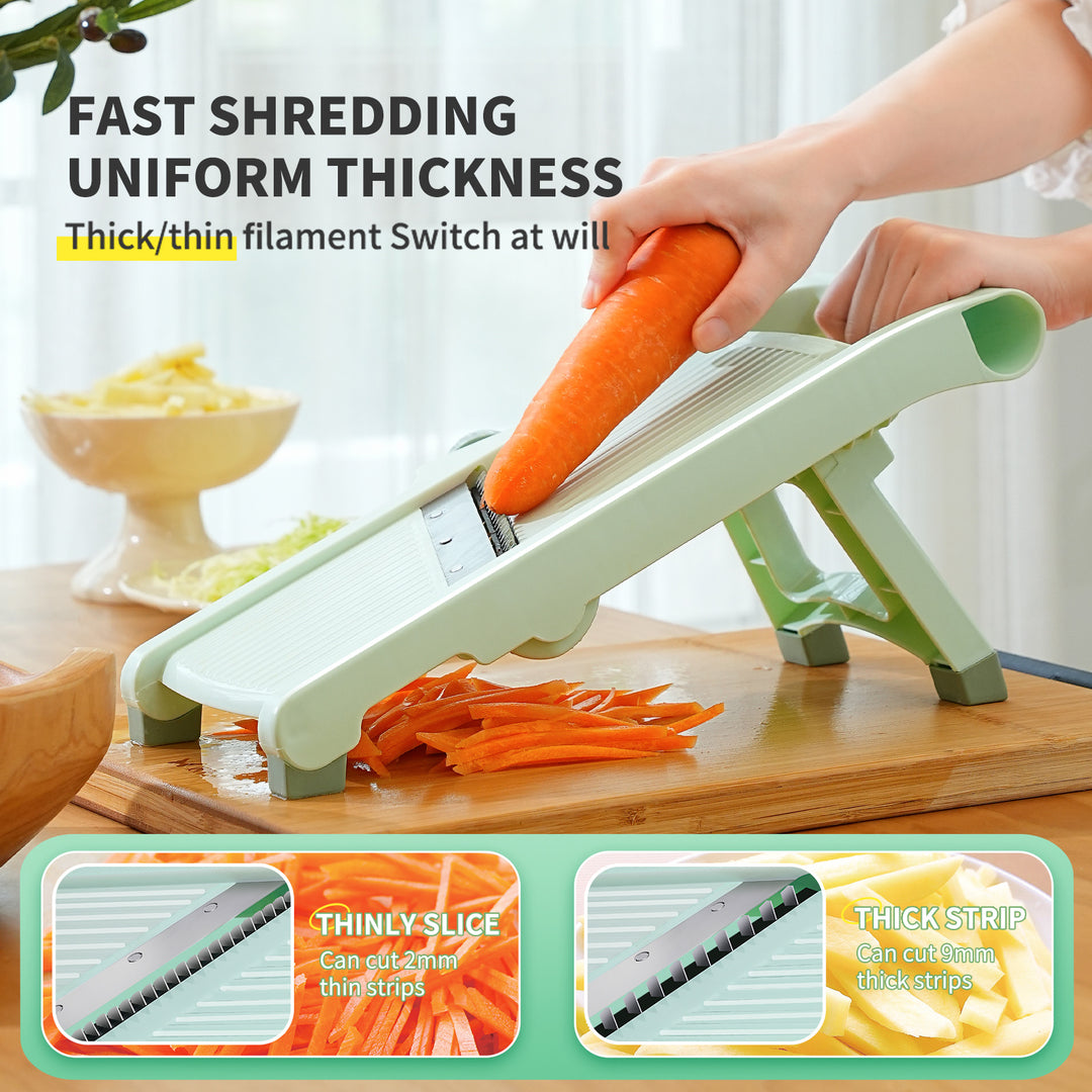 Adjustable MultiFunction Mandoline Vegetable Slicer with Safety Food Holder Bowlift
