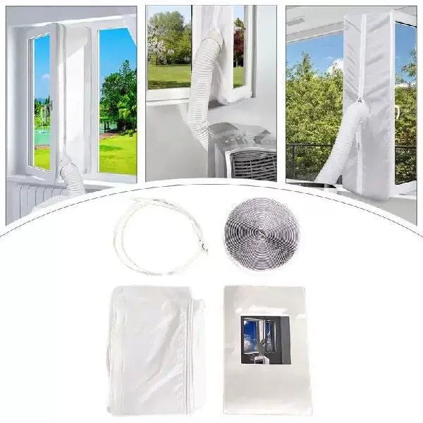 Unisex One Size Adjustable Window Ventilation Adapter Kit for Portable Air Conditioners with Zipper Fabric Panel and Hook and Loop Tape Bowlift