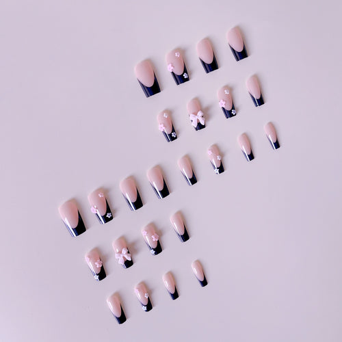 Artficial Nail Set with Floral Decorations Bowlift