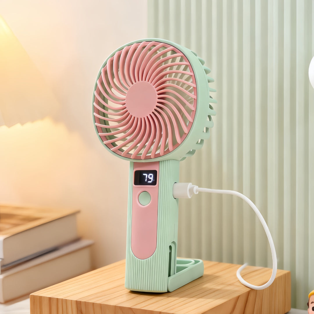 Portable hand fan with digital display and USB charging function Bowlift