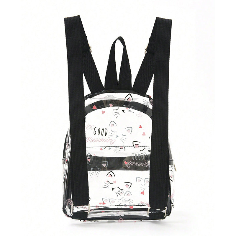 Women's Transparent Backpack with Cat Design Bowlift