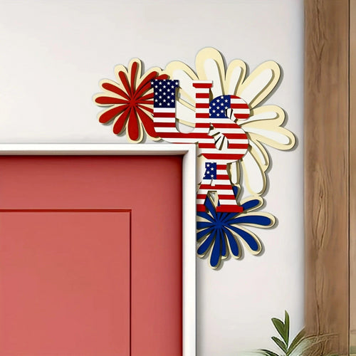 Unisex nan patriotic door and wall corner decoration made of wood with USA lettering Bowlift