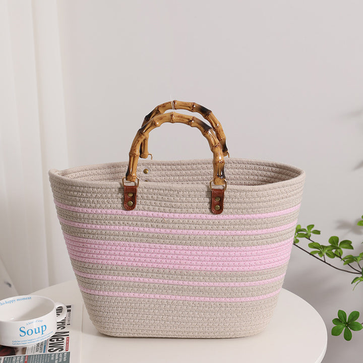 Fashionable straw bag with bamboo handles Bowlift