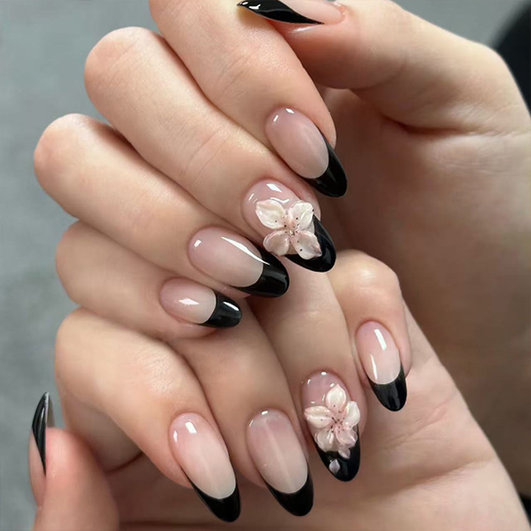 Elegant Nail Art with Flower Accents Bowlift
