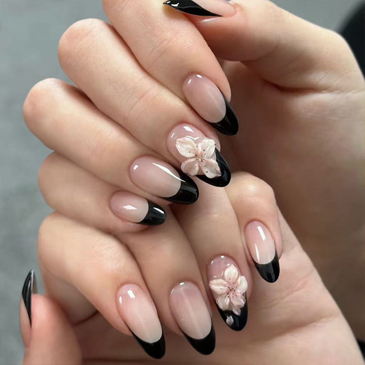Elegant Nail Art with Flower Accents Bowlift