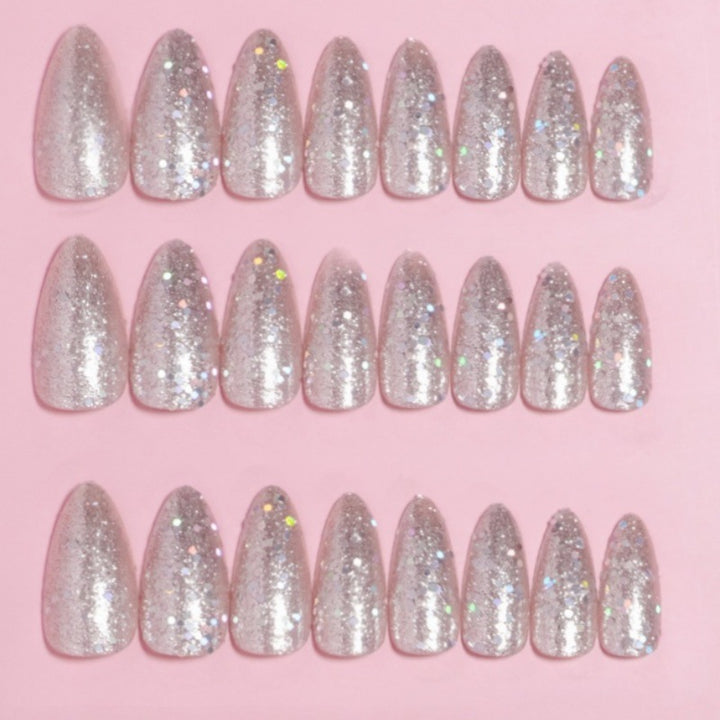 Glittering Almond-Shaped Press-On Nail Set Bowlift