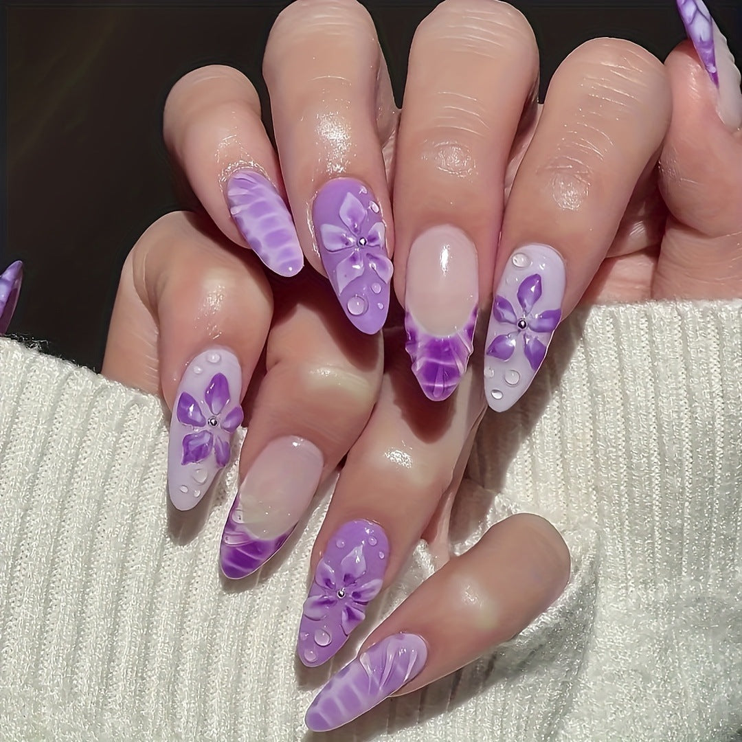 Premium Floral Press-On Nails Bowlift
