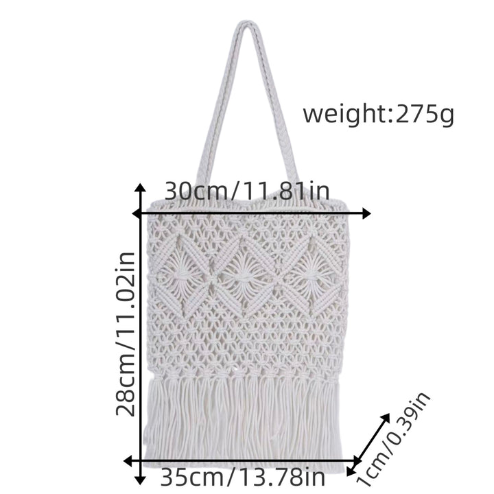 Macrame shoulder bag with fringed design Bowlift