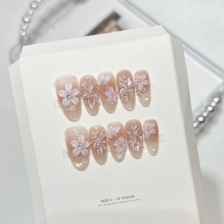 Decorative Floral Press-On Nail Art Set Bowlift
