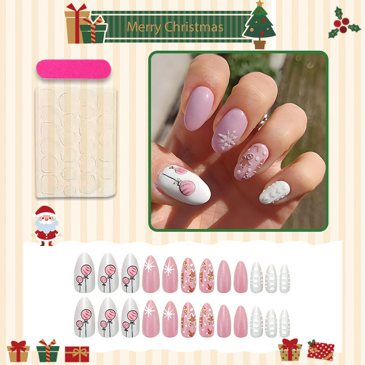 Acrylic nail set with festive Christmas designs and elegant embellishments Bowlift