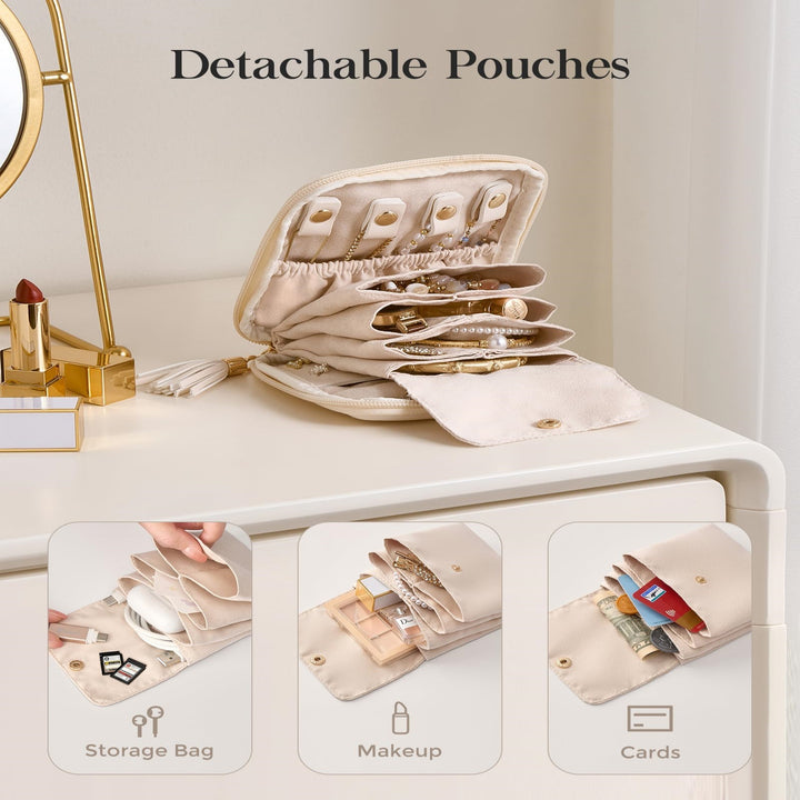 Travel Foldable Jewelry Organizer Case with Ring Rolls Earring Slots Necklace Hooks Bowlift