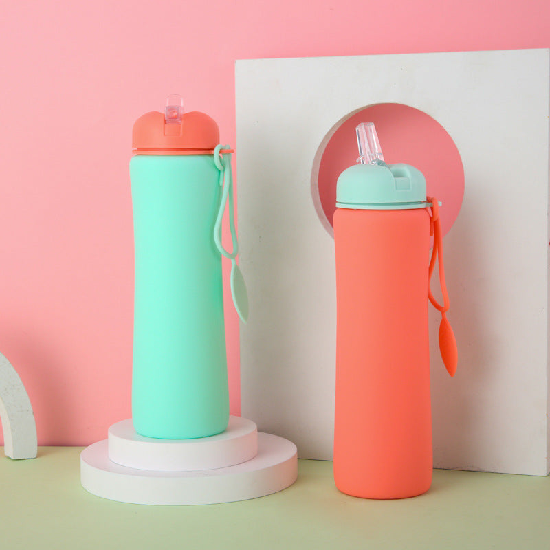 Ladies Foldable Silicone Drinking Bottle with Practical Carrying Strap Bowlift