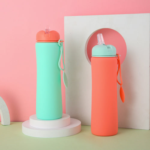 Ladies Foldable Silicone Drinking Bottle with Practical Carrying Strap Bowlift
