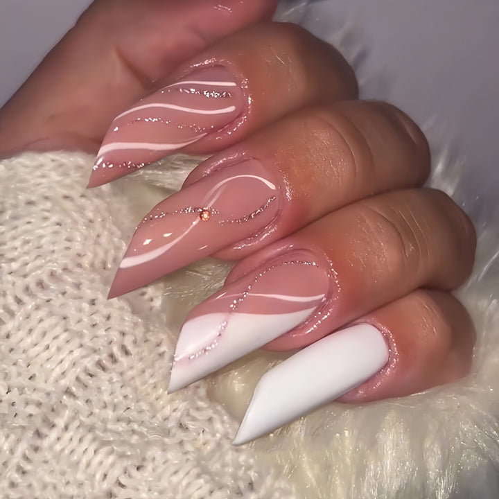 Elegant Stiletto Press-On Nail Art with Unique Designs Bowlift