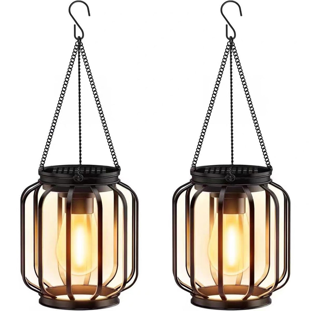 Vintage Hanging Metal Lantern Pendant With Edison-Style Bulb Cage And Adjustable Chain Bowlift
