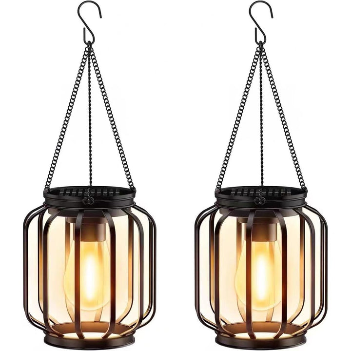 Vintage Hanging Metal Lantern Pendant With Edison-Style Bulb Cage And Adjustable Chain Bowlift