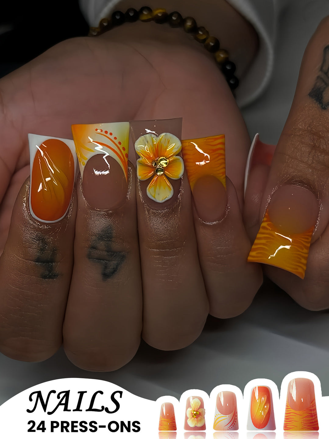 Floral Decorated Press-On Nails Bowlift