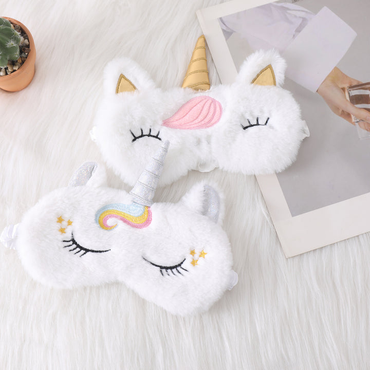 Ladies nan cozy unicorn sleep mask with embroidered eyelashes, soft plush and elastic ruffled ribbon Bowlift