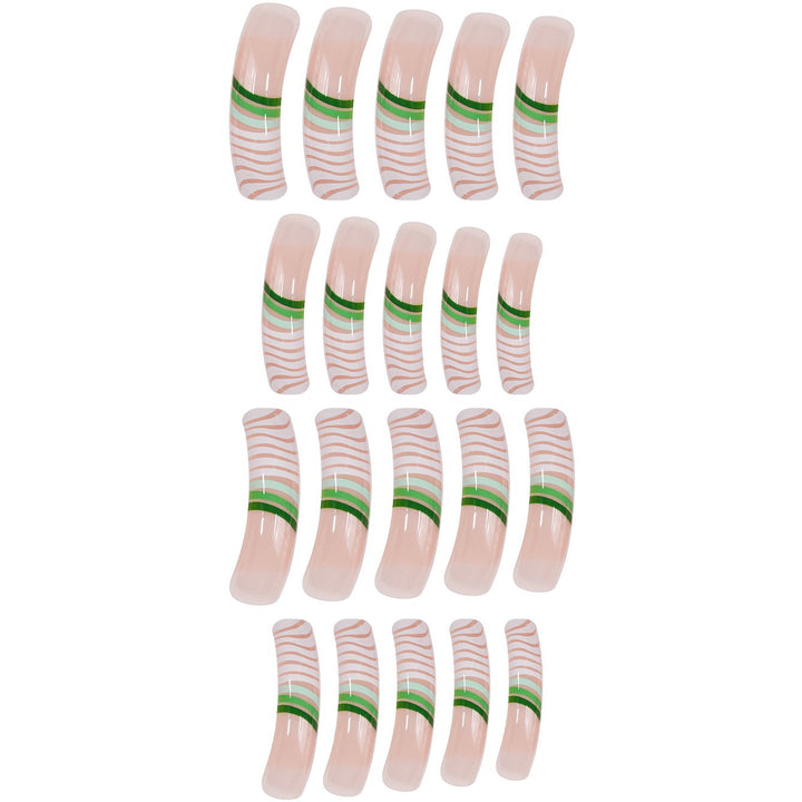 Artistic Long Press-On Nail Set with Unique Striped Design Bowlift