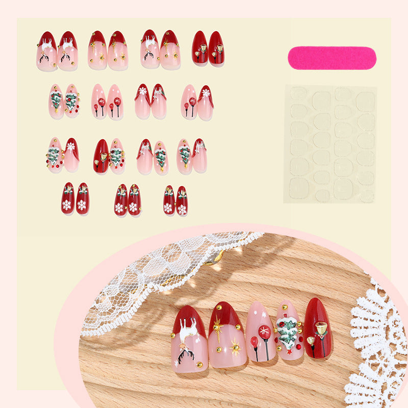 Artificial nail set with festive Christmas motifs and sparkling accents Bowlift
