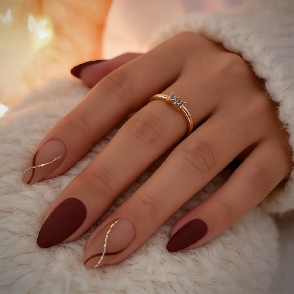 Elegant Press-On Nail Set with Stylish Textured Finish Bowlift