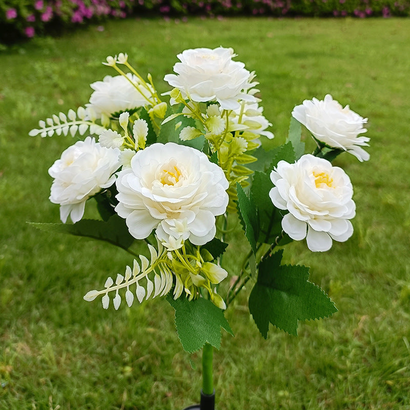 Realistic Artificial Peony Bouquet Solar Garden Stake With Dusk-To-Dawn LED And Adjustable Stem Bowlift