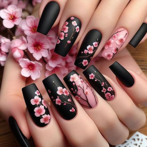Artificial nails with timeless cherry blossom designs Bowlift