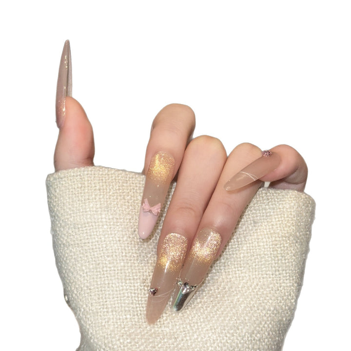 Handmade Press-On Nail Set with Decorative Accents Bowlift