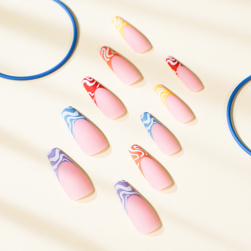 Artful Nail Extensions with Modern Color Pattern Bowlift