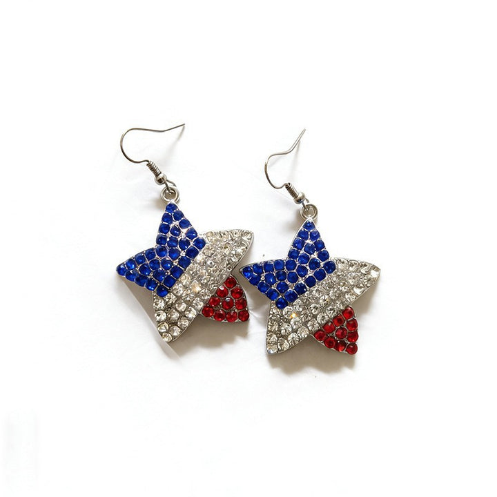 Women's nan patriotic rhinestone stars and stripes teardrop dangle earrings with fishhook Bowlift