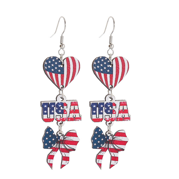 Women's nan patriotic triple-charm dangly novelty earrings with cowboy hat heart bow Bowlift
