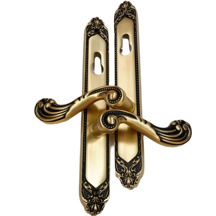 Antique Ornate Door Lever Handle Set with Decorative Long Backplate and Keyhole Bowlift