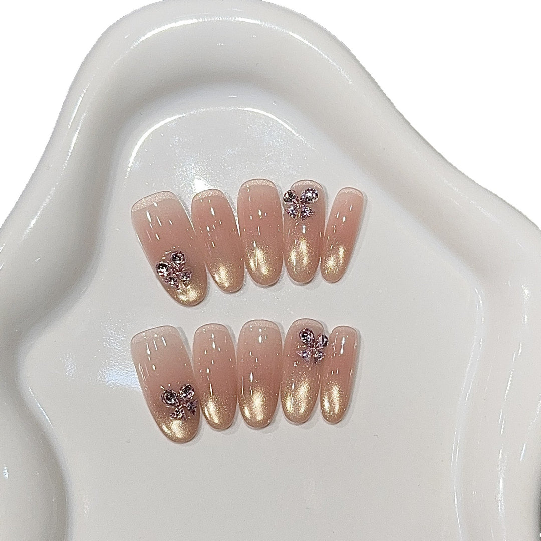 Elegant artificial nails with glitter and floral design Bowlift
