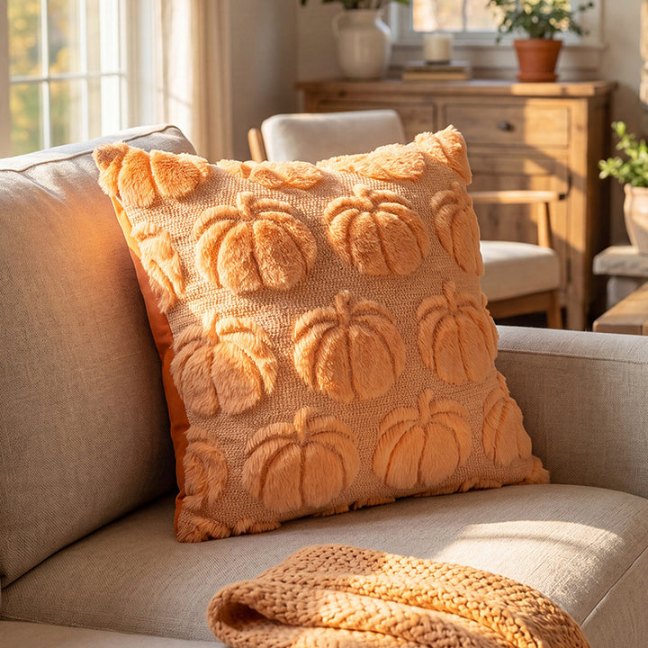 Plush Pumpkin Motif Decorative Throw Pillow