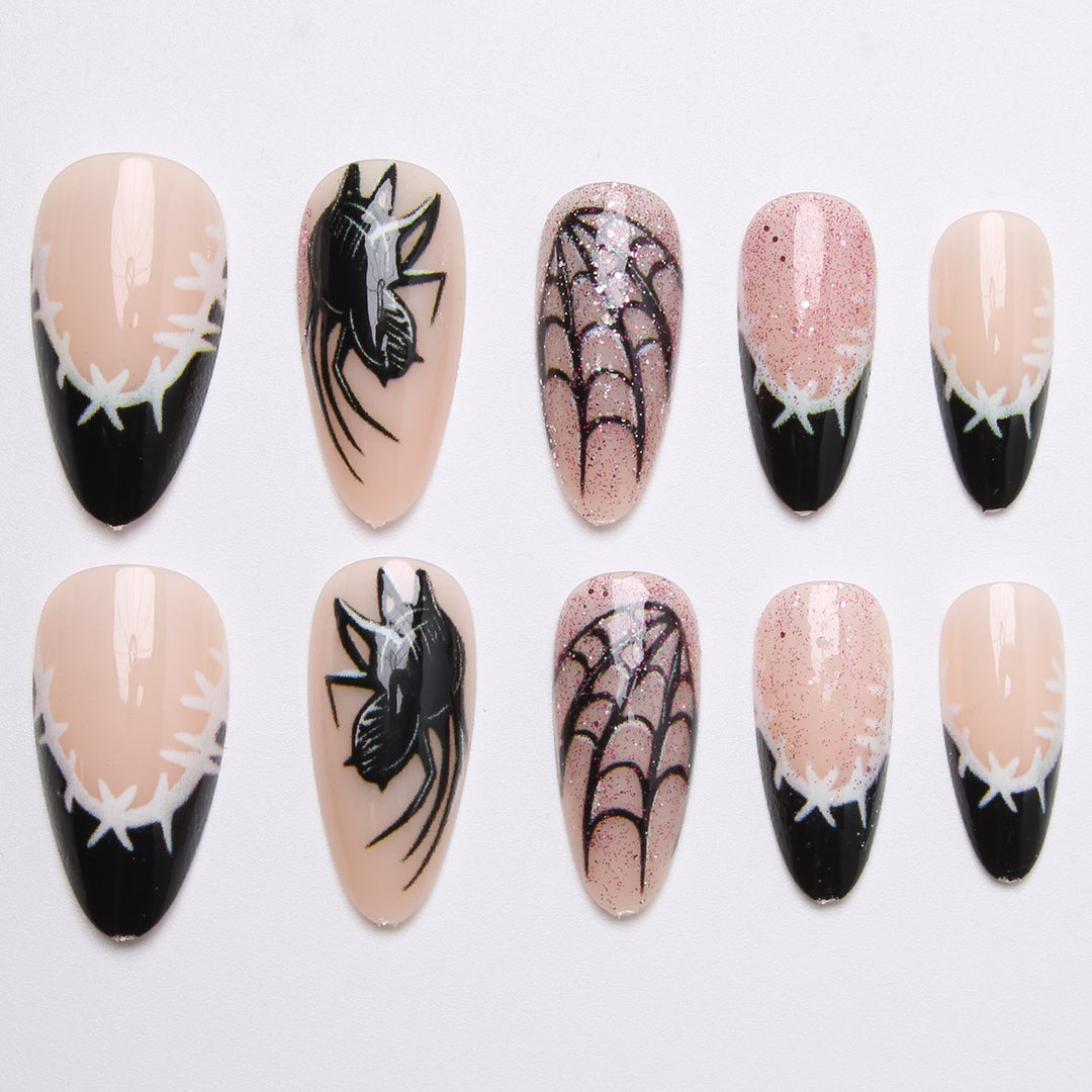 Creative nail art set with spider and web design Bowlift