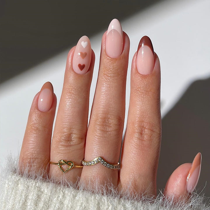 Artistic Heart-Embellished Press-On Nail Set Bowlift