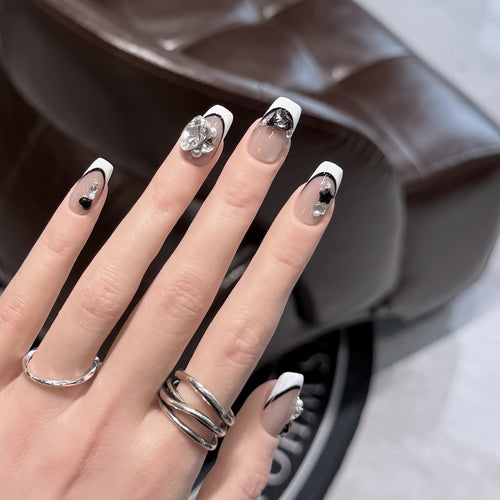 Decorative Press-On Nails with Elegant Gemstone Accents Bowlift