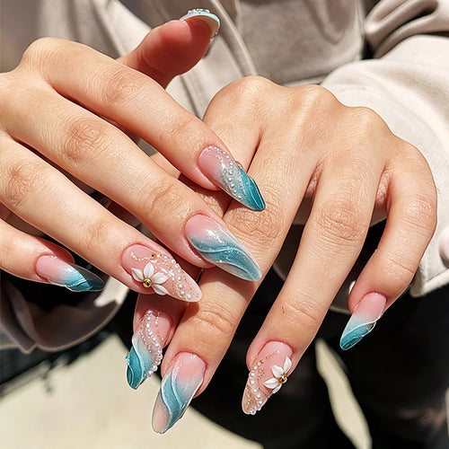 Decorative Press-On Nail Art Set with Premium Floral Designs Bowlift