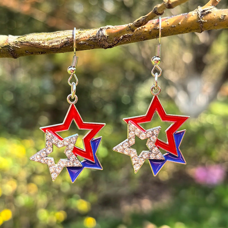 Women's eye-catching star enamel earrings with crystal embellishments and hook clasp Bowlift