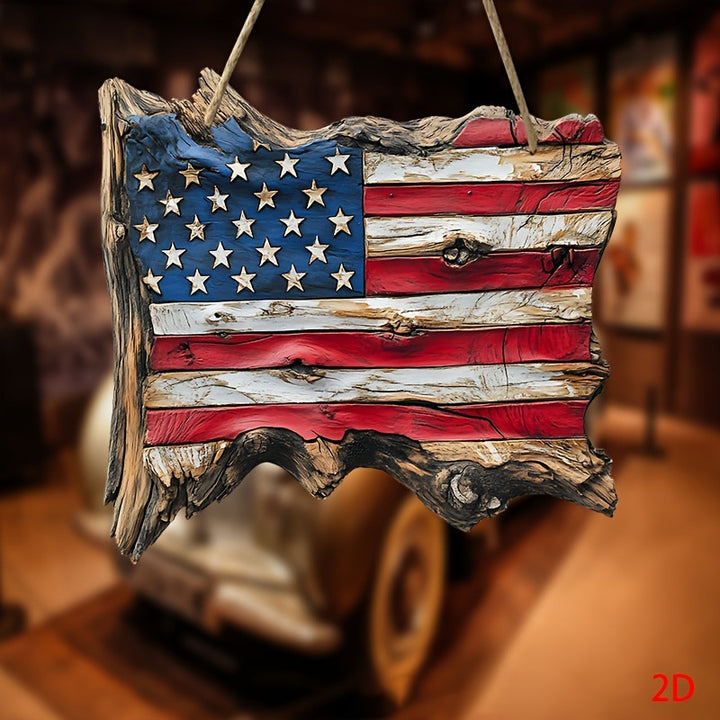 Unisex nan hand-carved rustic wood wall relief USA flag shape with 3D stars Bowlift